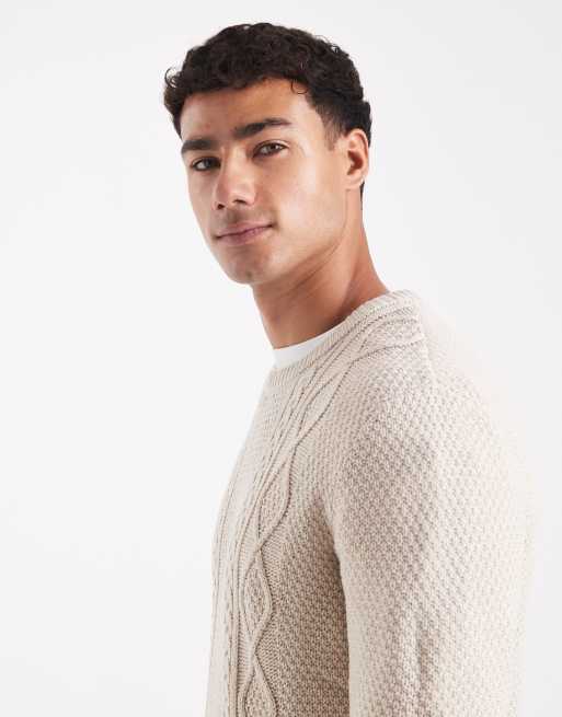 JJ Rebel cable knit sweater in beige, 4 of 5