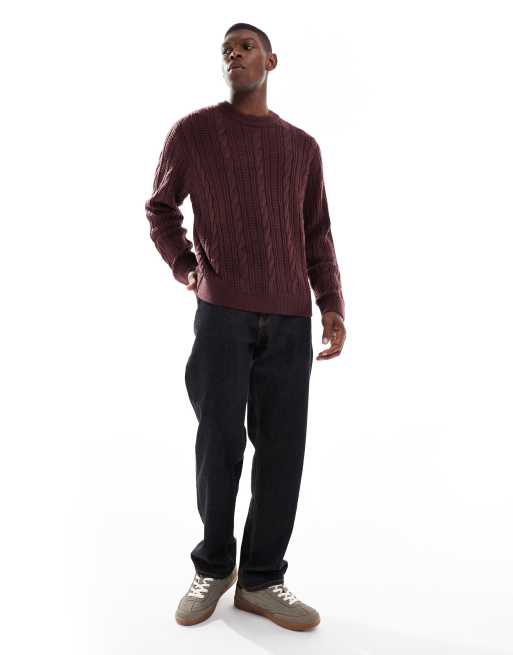 JJ Rebel cable knit sweater in burgundy, 2 of 5