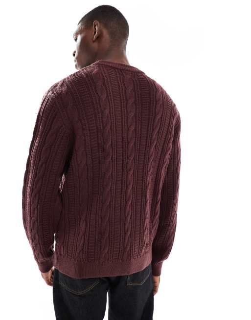 JJ Rebel cable knit sweater in burgundy, 3 of 5