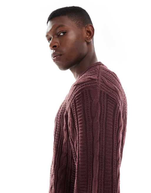 JJ Rebel cable knit sweater in burgundy, 4 of 5