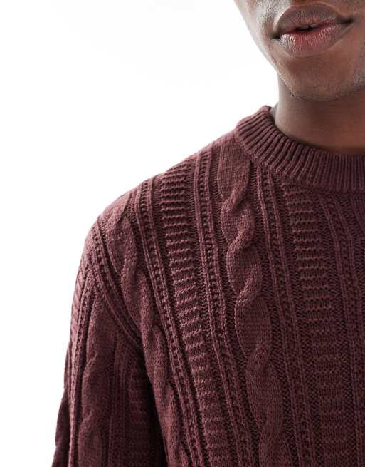 JJ Rebel cable knit sweater in burgundy, 5 of 5