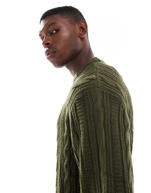 JJ Rebel cable knit sweater in green | ASOS