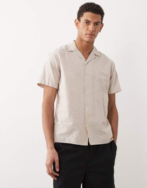 JJ Rebel - Camicia a maniche corte in misto lino beige - view 1