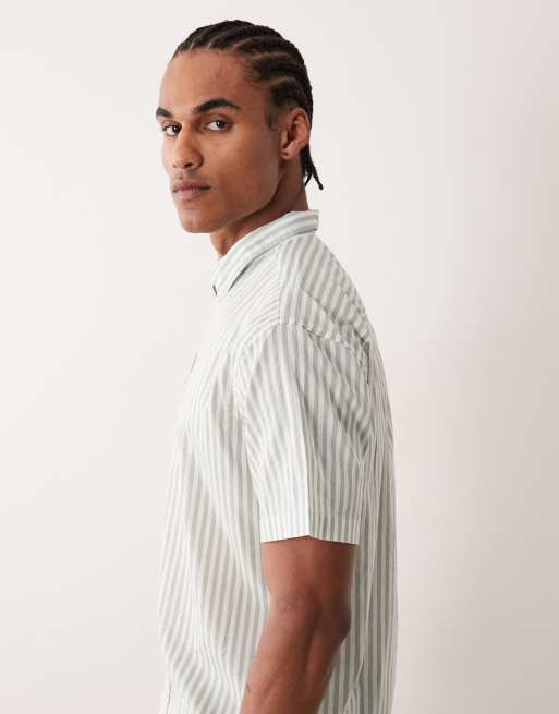 JJ Rebel - Camicia a maniche corte verde a righe, 4 di 5