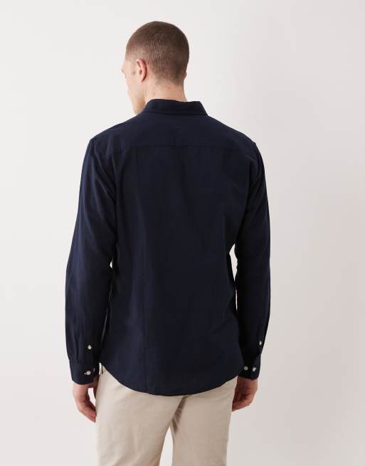 JJ Rebel - Camicia a maniche lunghe misto lino blu navy, 5 di 5