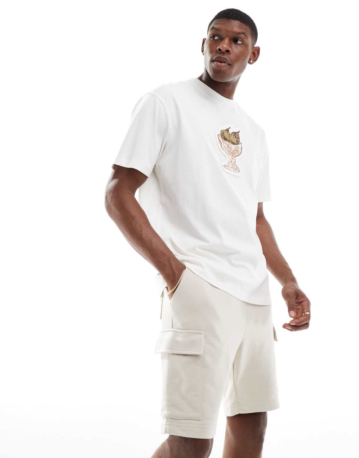 JJ Rebel cargo jersey short in beige