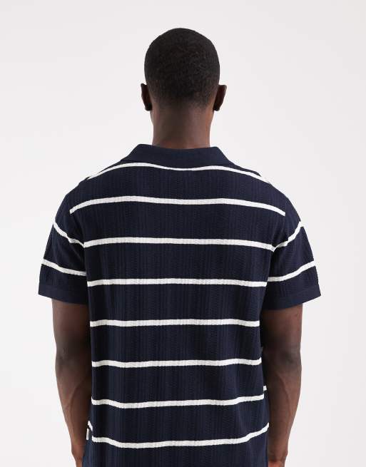 JJ Rebel - Chemise boutonnée en maille à rayures - Bleu marine, 5 de 5
