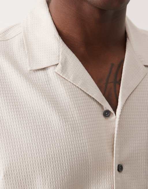 JJ Rebel - Chemise d'ensemble en tissu gaufré - Beige, 3 de 5
