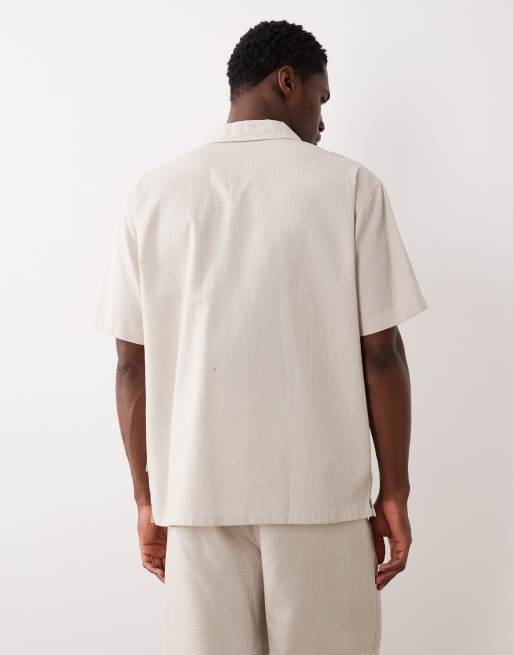 JJ Rebel - Chemise d'ensemble en tissu gaufré - Beige, 5 de 5