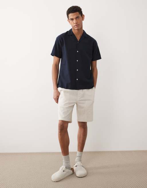JJ Rebel - Chemise manches courtes en lin à rayures - Bleu marine, 2 de 5