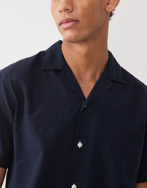 JJ Rebel - Chemise manches courtes en lin à rayures - Bleu marine, 3 de 5