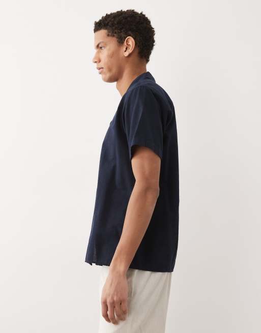 JJ Rebel - Chemise manches courtes en lin à rayures - Bleu marine, 4 de 5