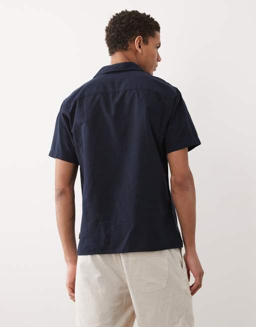 JJ Rebel - Chemise manches courtes en lin à rayures - Bleu marine, 5 de 5