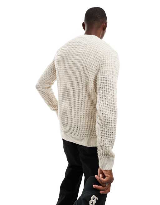JJ Rebel chunky textured crew neck jumper in beige , 2 of 4