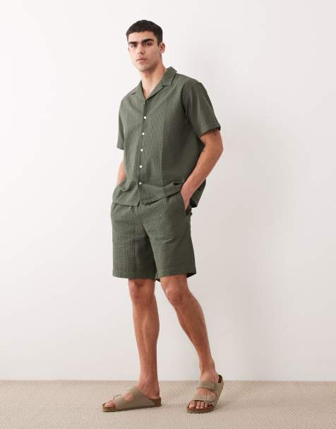 JJ Rebel co ord seersucker shorts in green - view 1