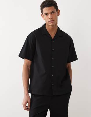 Jj Rebel Co Ord Waffle Shirt In Black