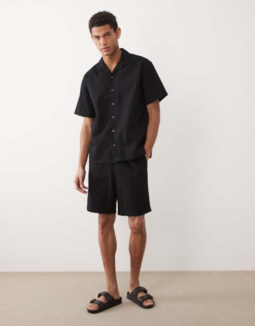 JJ Rebel co ord waffle shirt in black, 2 of 5