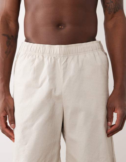 JJ Rebel co ord waffle shorts in beige, 4 of 5