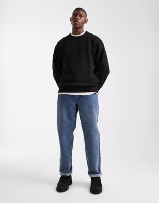 Jj Rebel Crew Neck Fluffy Sweater In Black