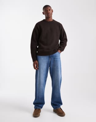 Jj Rebel Crew Neck Fluffy Sweater In Brown