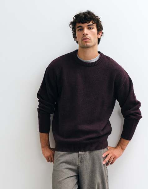 JJ Rebel crew neck jumper in burgundy - view 1