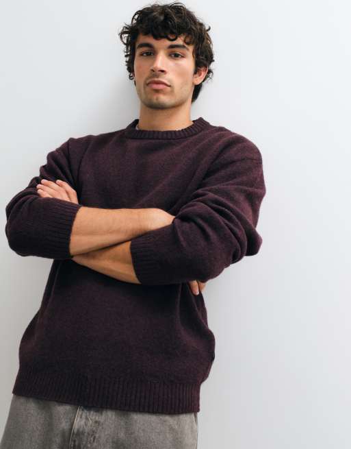 JJ Rebel crew neck jumper in burgundy, 5 of 5