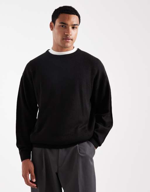 JJ Rebel crew neck knit sweater in black