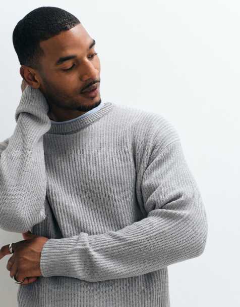 JJ Rebel crew neck structured jumper in light grey - view 1