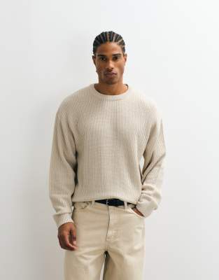Jj Rebel Crew Neck Structured Sweater In White