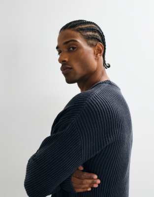 Jj Rebel Crew Neck Structured Sweater In Blue