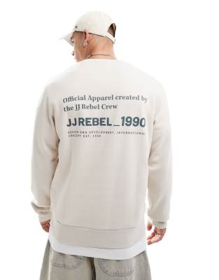 crew neck sweatshirt with back print in beige-Neutral