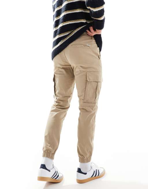JJ Rebel cuffed cargo trouser in beige ASOS