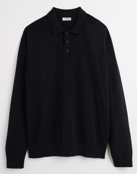 JJ Rebel knitted long sleeve polo in black