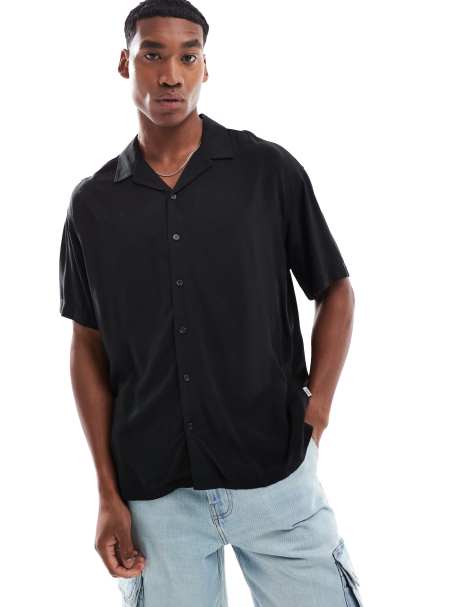 JJ Rebel revere collar shirt in black