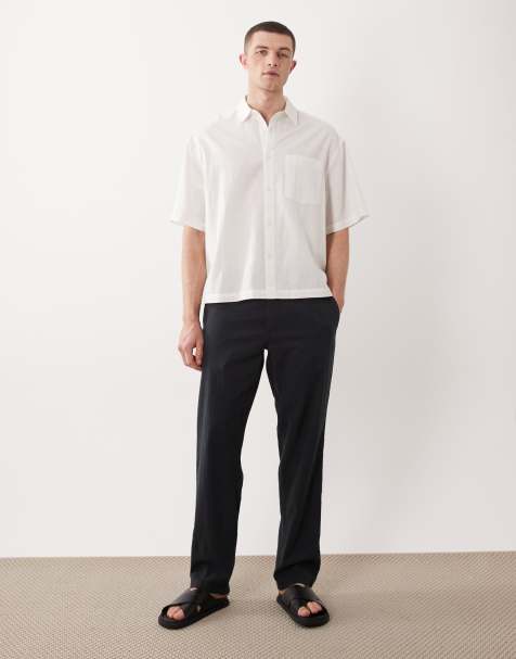 JJ Rebel drawstring linen mix trouser in black
