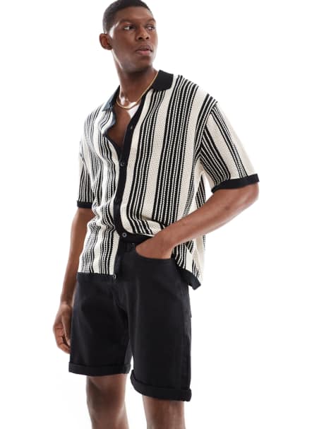 JJ Rebel turn up denim short in black denim 