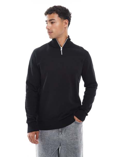 JJ Rebel quarter zip jumper in black