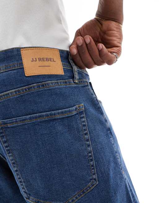 JJ Rebel - Denim shorts met omslag in middenblauw , 4 van 5
