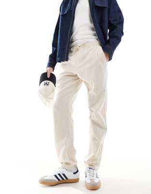 drawstring linen mix pants in beige-Neutral