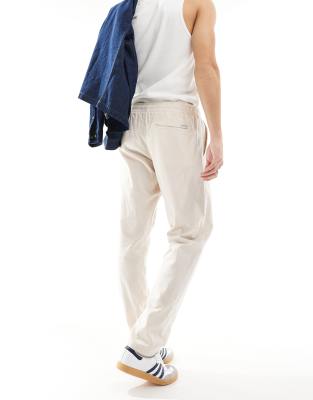 Jj Rebel Drawstring Linen Mix Pants In Neutral