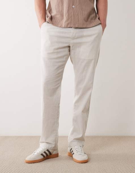 JJ Rebel drawstring linen mix pants in beige - view 1