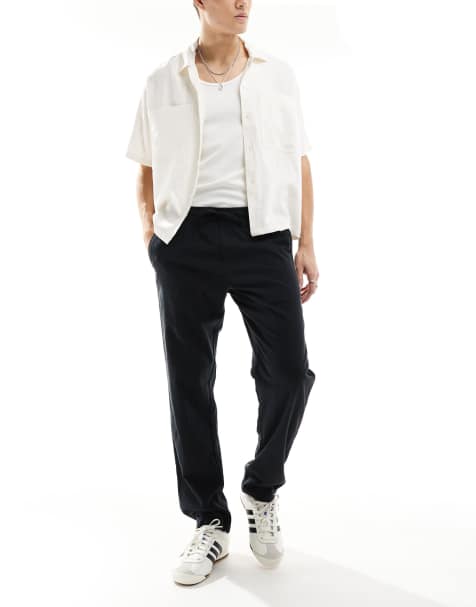 JJ Rebel drawstring linen mix trouser in black - view 1