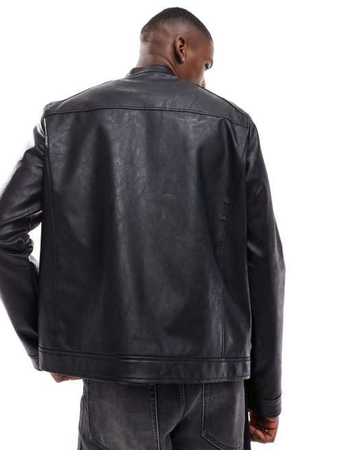JJ Rebel faux leather racer jacket in black, 3 of 4