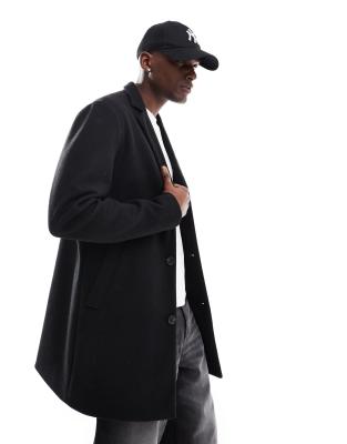 faux wool overcoat in black