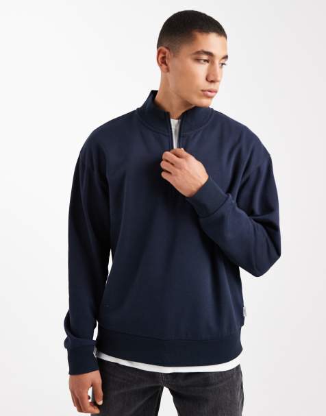 JJ Rebel - Felpa blu navy oversize con zip corta - view 1