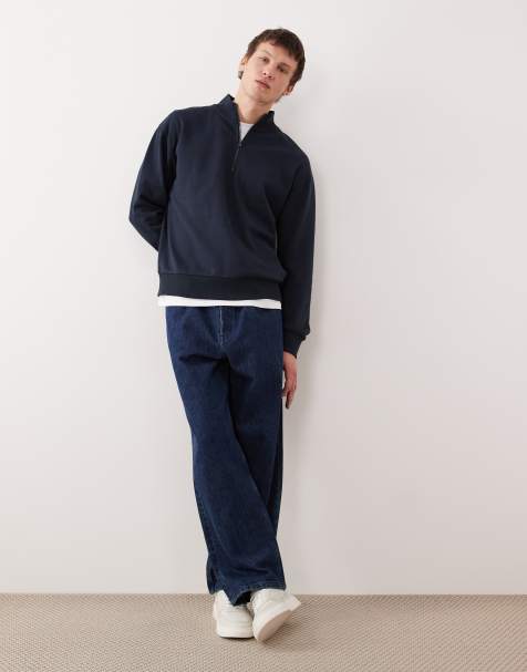 JJ Rebel - Felpa blu navy oversize con zip corta - view 1