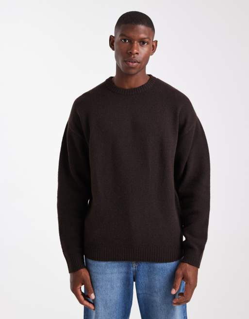 JJ Rebel – Flauschiger Pullover in Dunkelbraun mit Rundhalsausschnitt