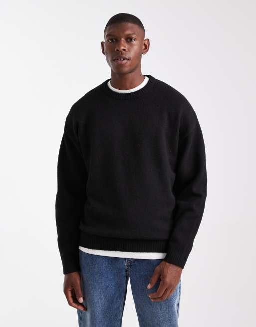 JJ Rebel – Flauschiger Pullover in Schwarz mit Rundhalsausschnitt
