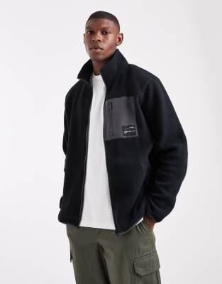Fleece-Jacke in Schwarz mit Reißverschluss Schwarz M
