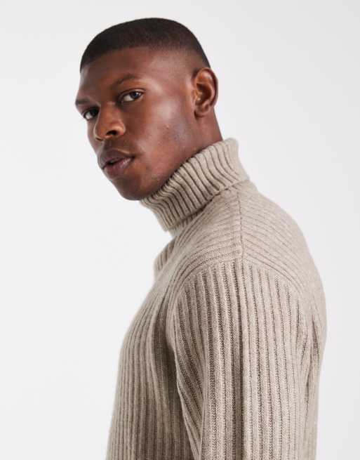 JJ Rebel - Gebreide coltrui met kabels in beige, 4 van 5